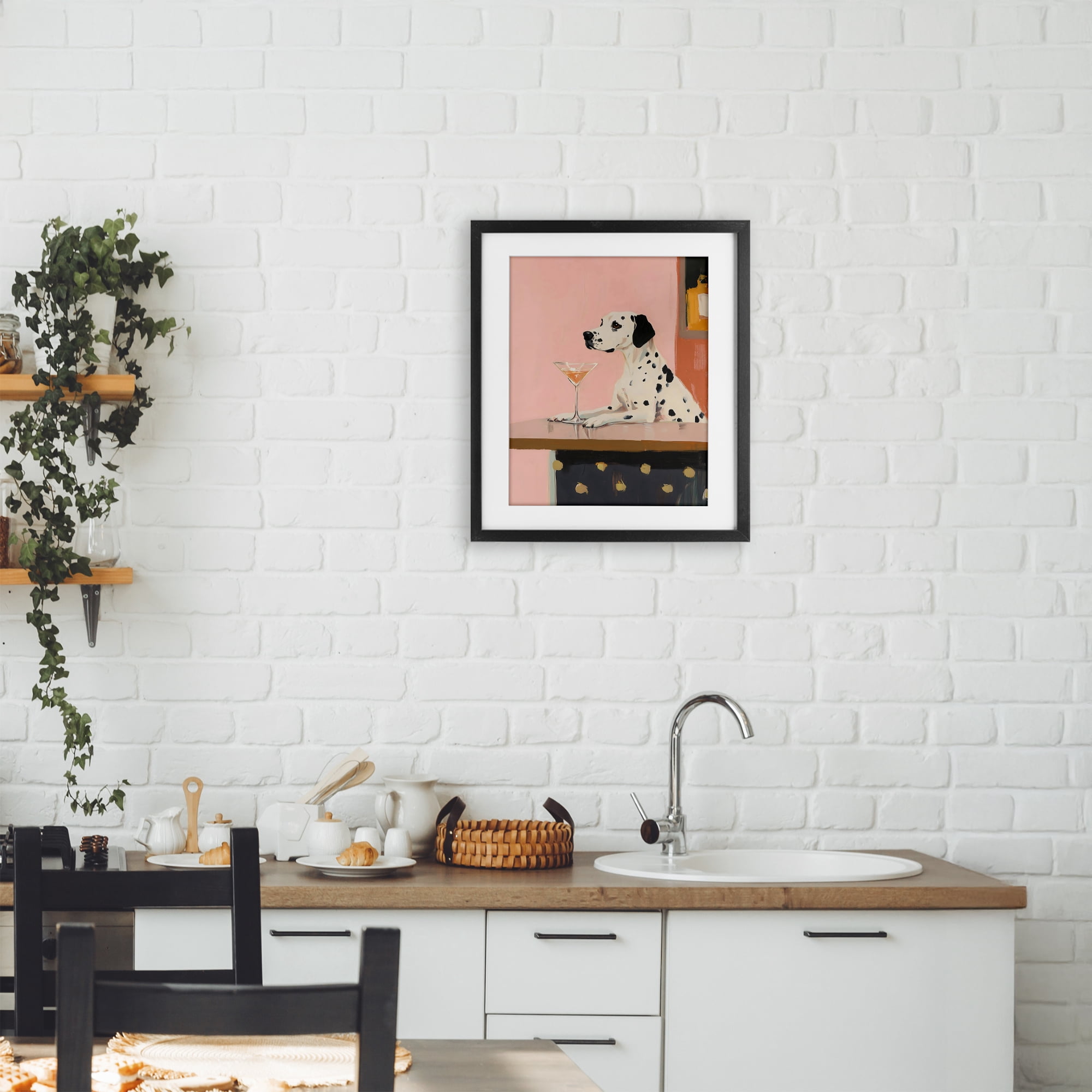 Stupell Industries Dalmatian at Cocktail Bar Black Framed Print Under Glass, design by The Prints Vibe