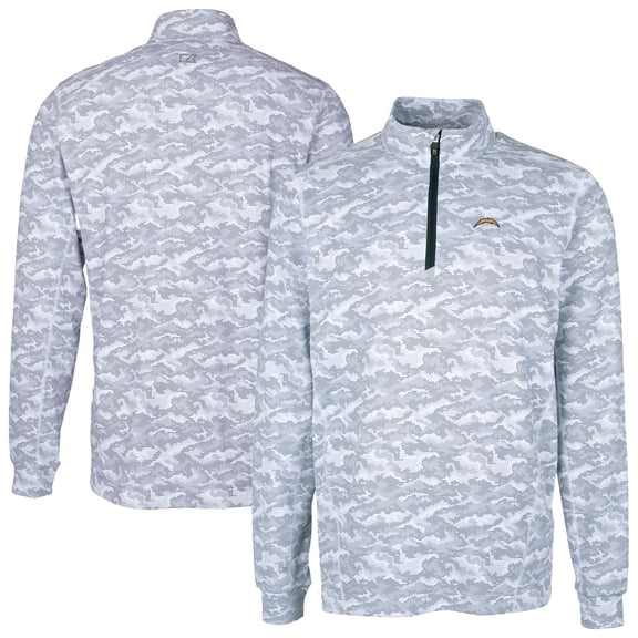 Men's Cutter & Buck Charcoal Los Angeles Chargers Big & Tall Traverse Eco Camo Tri-Blend DryTec Quarter-Zip Jacket