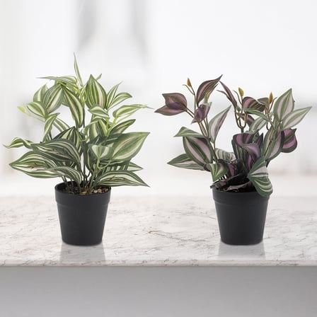 2-Pack Artificial Spider Plant Hanging Greenery - Realistic White-Striped Potted Plants for Home & Office Decor