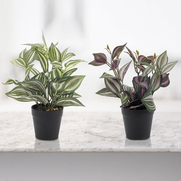 2-Pack Artificial Spider Plant Hanging Greenery - Realistic White-Striped Potted Plants for Home & Office Decor