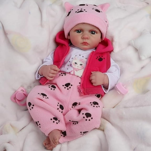 18 Inch Realistic Reborn Baby Doll, Soft Weighted Cloth Body Girl Baby Doll, Lifelike Newborn with Rooted Hair & Essential Accessories for Kids Age 3