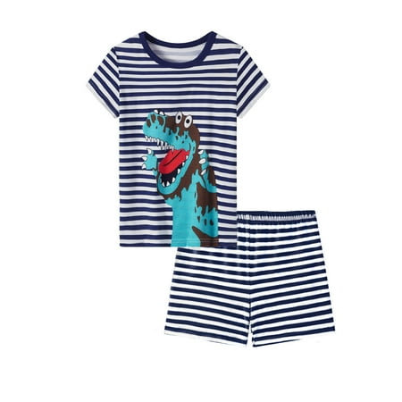 Glisme 2 Piece Outfits For Boys Printed Round Neck Short Sleeve Tops And Shorts Set Summer Casual Outfit Skin-Friendly Clothing Set Size 9-10 Years