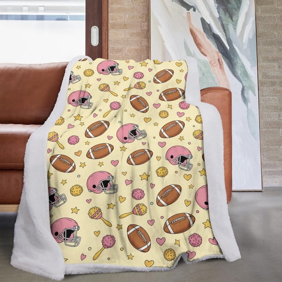 Football Helmet Beige Pattern Soft Sherpa Fleece Throw Blanket, Warm Cozy Plush Blanket for Sofa Bed Couch, All Season, 60"x80"