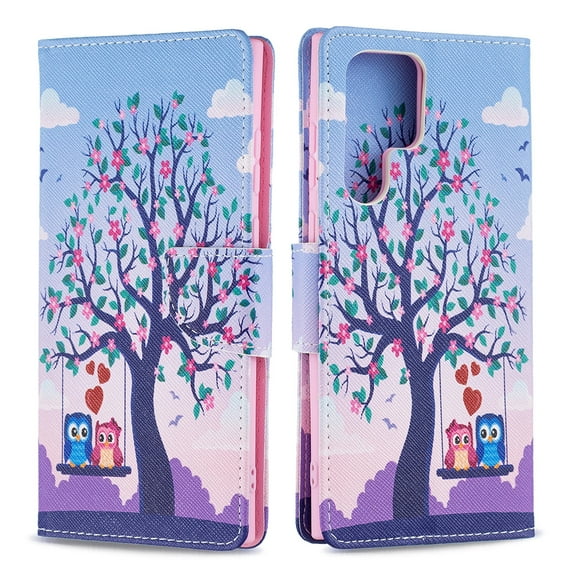 Designed for Samsung Galaxy S22 Ultra 5G, Allytech Wallet PU Leather Card Slots Kickstand Flip Case Impact Resistant Protective Magnetic Closure Case for Galaxy S22 Ultra 6.8", Love Tree