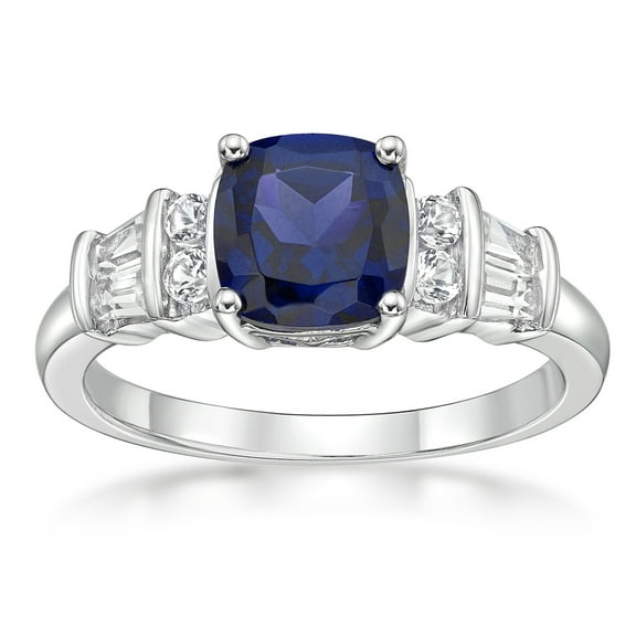 Jay Heart Designs 925 Sterling Silver Created Sapphire and Created White Sapphire Ring