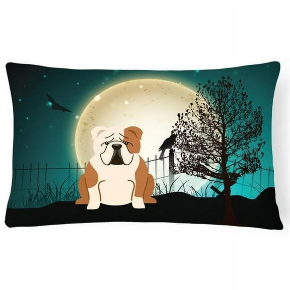 Halloween Scary English Bulldog Fawn White Canvas Fabric Decorative Pillow