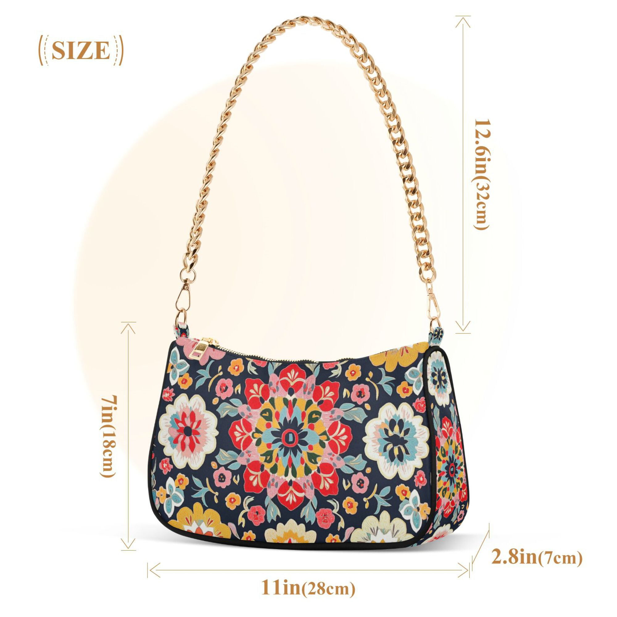 FORMRS Womens Shoulder Bag with Chain Strap Clutch Purse Cute Tote Handbag, Colorful Floral Pattern