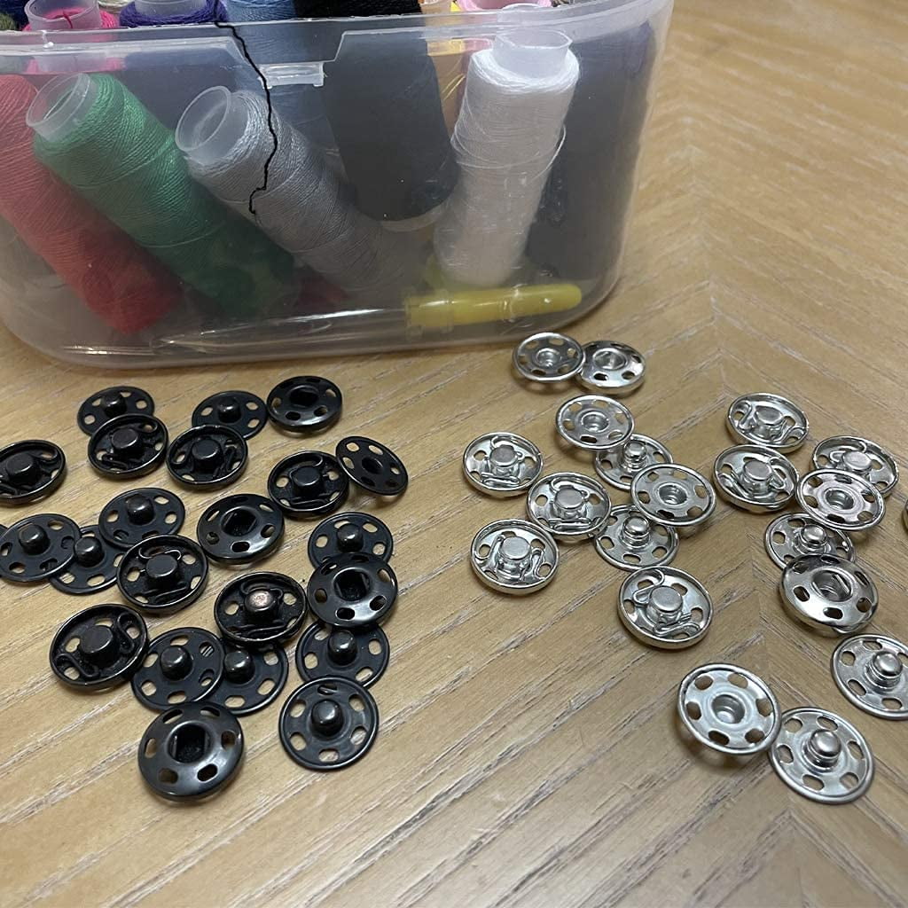 Snap Fasteners,140 Sets Stainless Steel Sew on Snap Press Studs Buttons Snaps Sewing Hook and Eye Fastenings,for Clothes Leather Craft Purse Handbag Sewing Repairs(8.5mm,10mm,12mm,16mm) Silver