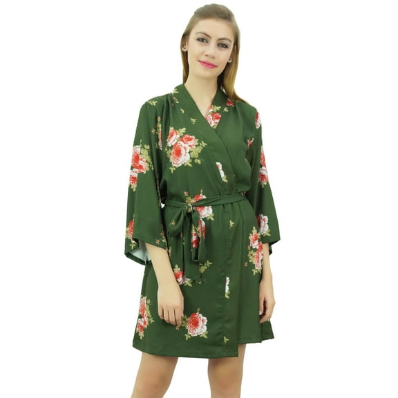 Bimba Women's Floral Printed Georgette Bridesmaid Robe Green Coverup Wrap-4