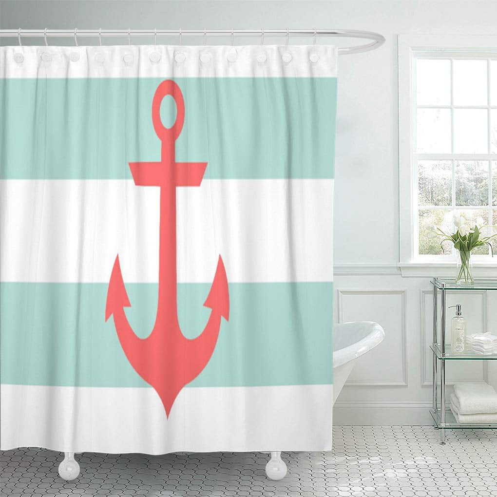 CYNLON Striped Mint and Nautical Stripes Anchor Modern Pattern Preppy ...