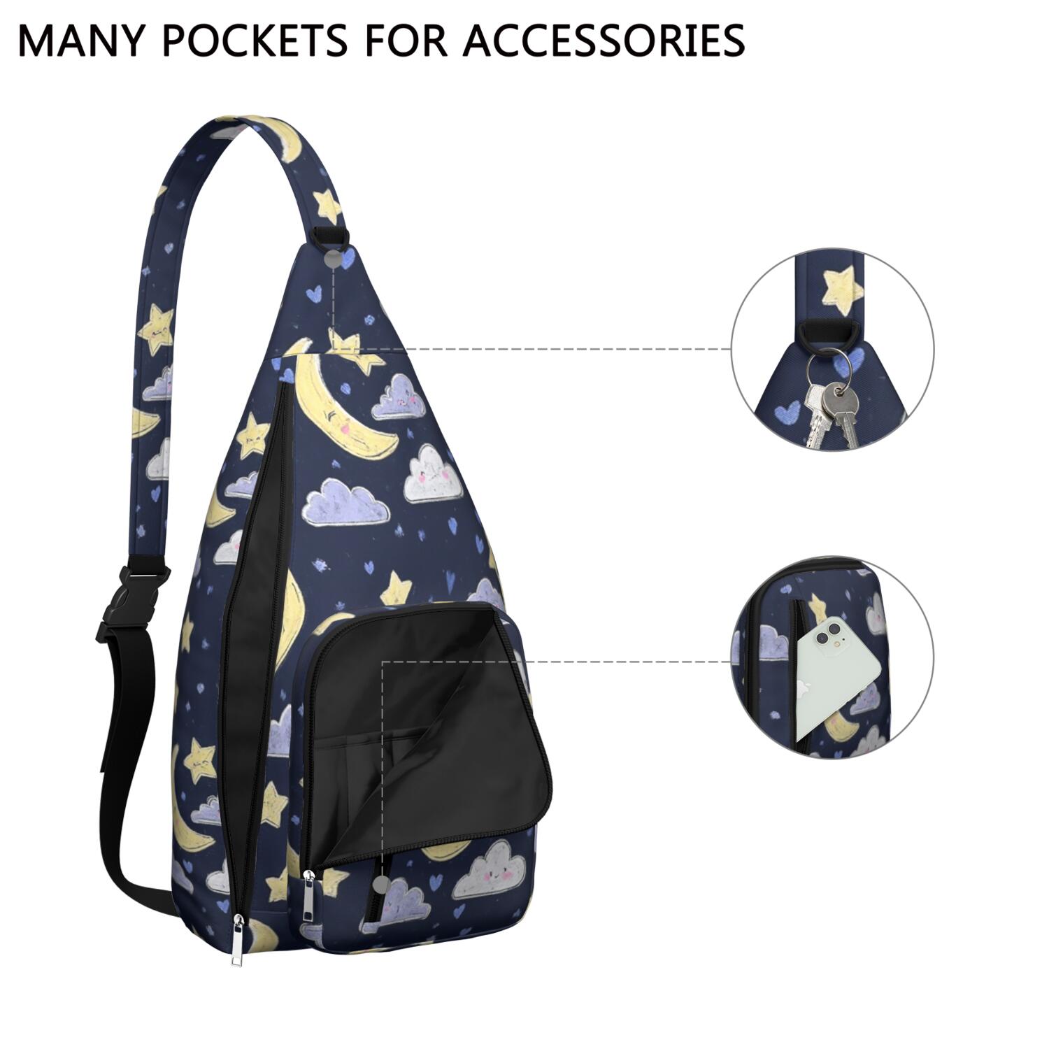 Crossbody Sling Bag for Men with Adjustable Shoulder Strap Shoulder Backpack Shoulder Backpack Travel Hiking Casual Daypack Starry Night Sky, Moon, Aurora