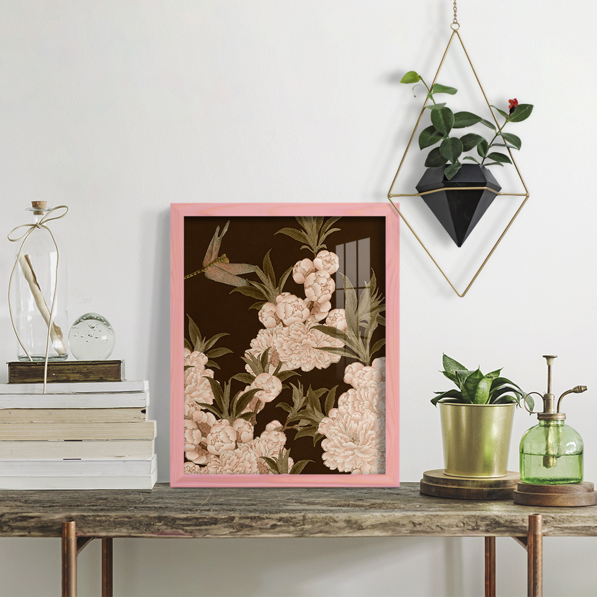 Asian Brocade III - Framed Print w/glass - Sunset Pink