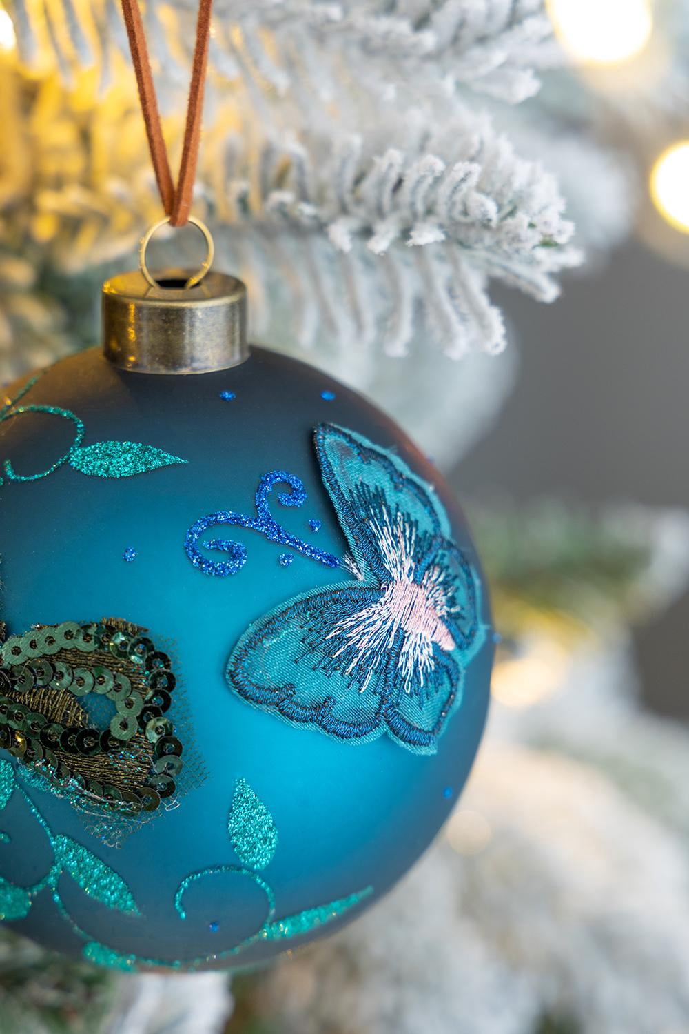 Set of 6 Glass Christmas Ball Ornaments with Glitter and Painting Design by Riccardo Tree Decor