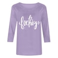 thumbnail image 5 of Aueoeo Women's Daily Printed Patterns 3/4 Sleeve Round Neck T-Shirts Casual Pullover Tops for Summer Outdoor (S–Xxl),Purple,L, 5 of 5