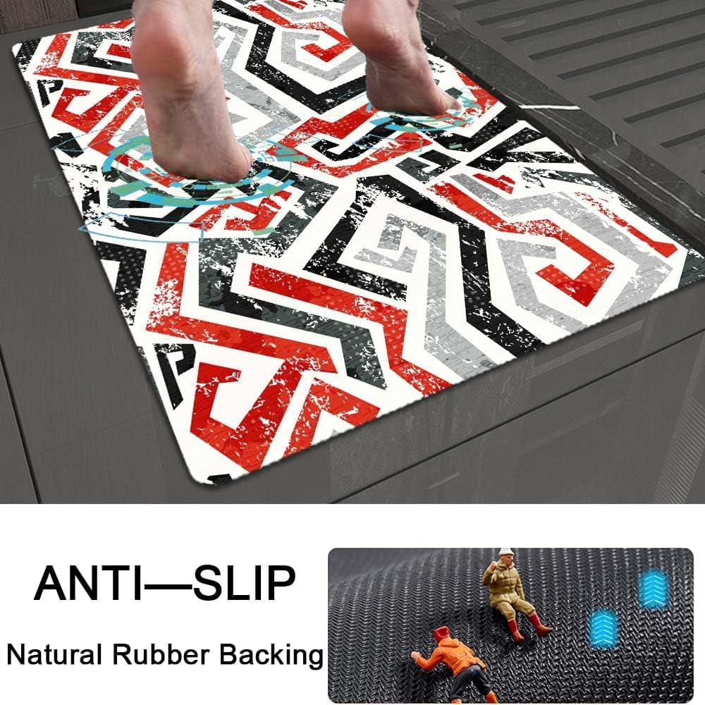 Bath Mat Rug,abstract grunge red curved lines Non Slip Quick Dry Super Absorbent Thin Bathroom Rugs Fit Under Door-Easy to clean Bathroom Floor Mats-Shower Rug for Shower Sink Bathtub(17" x 27.5"In)