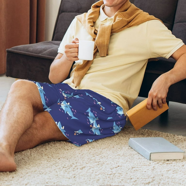 Mens Pajama Pants Funny Cartoon Cute Shark Blue Comfy Sleep Shorts Mens Pajama Shorts Mens Lounge Shorts Pj Pants Walmart