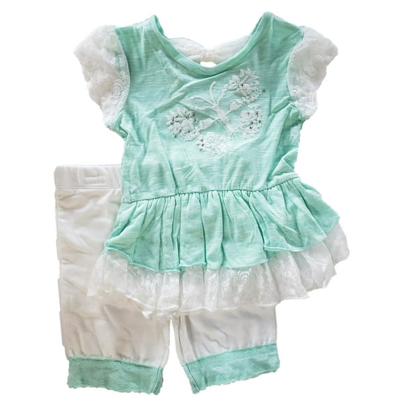 Girls Mint Green & White Ruffled Lace Dress Top & Pants Outfit 2 Piece Set 6