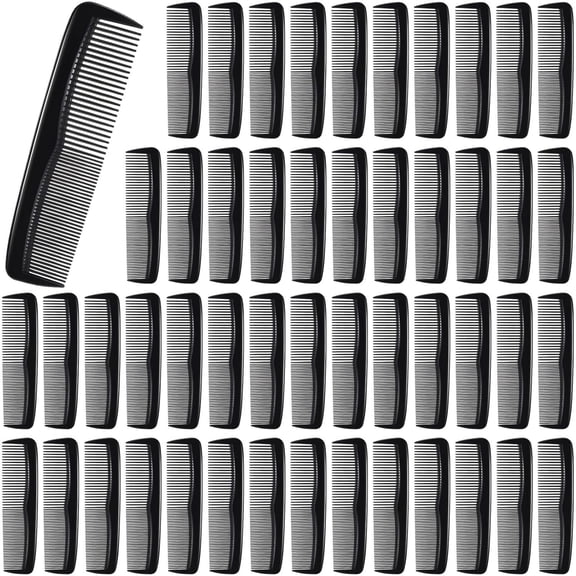 OPALESQUE 50 Pcs Pocket Combs for Men 5 Inch Cutting with Wide and Fine Teeth Plastic Professional Barber Haircut Small Anti Static Combs for Women Grooming Accessories for Beard(Black)