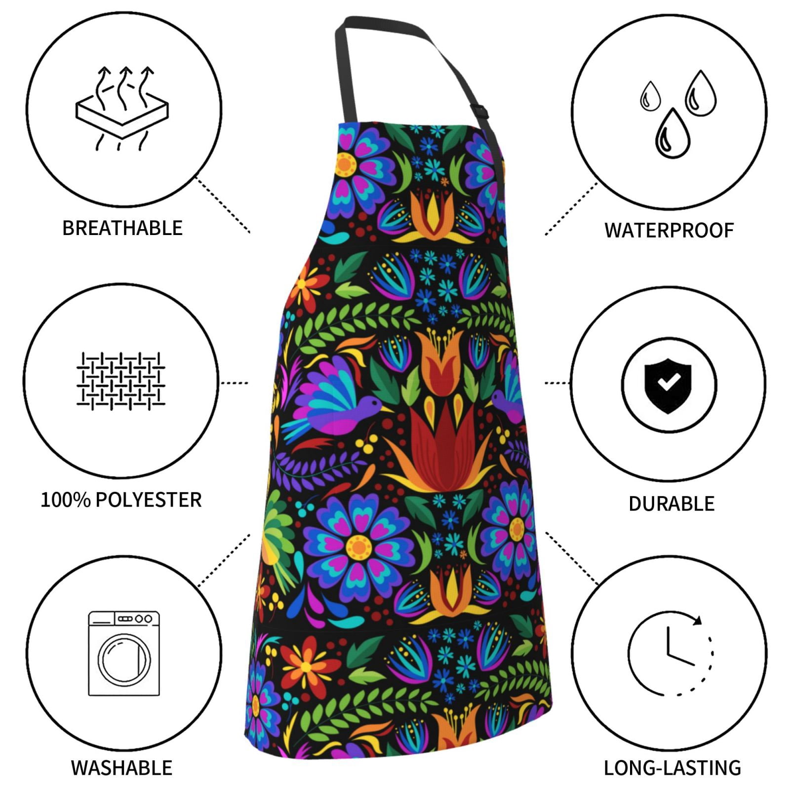 Kdxio Colorful Floral Apron with Pockets Adjustable Kitchen Aprons for Men Women Waterproof Aprons for Cooking,Drawing,Crafting, Baking Household Cleaning