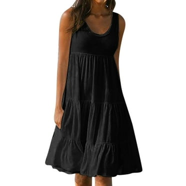 asdoklhq Clearance Womens Tops,Women's Fashion Holiday Summer Solid Color Sleeveless Party Beach Dress