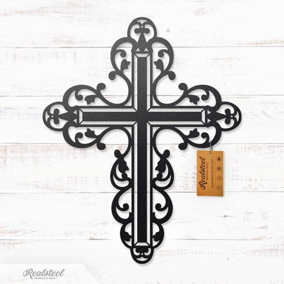 Realsteel's Floral Cross Wall Art – Elegant Metal Christian Décor for Home & Outdoor Spaces (B-14)