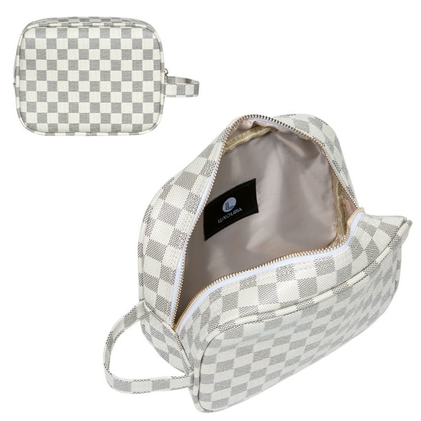 Luxouria Checkered Makeup Bag for Women Luxury Travel Cosmetic Bags