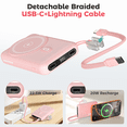 thumbnail image 5 of OWNTECH 10000mAh Magnetic Wireless Power Bank with Smart Display, 22.5W PD Fast Charging Portable Charger, Built-in Foldable Stand & USB-C Cable Compatible with iPhone 17/16/15/14 Series (Pink), 5 of 7