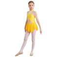 thumbnail image 2 of iiniim Girls Shiny Long Sleeve Lyrical Figure Ice Skating Dress Kids Mock Neck Mesh Ballet Gym Dancewear Size 6-16 Yellow 14, 2 of 7