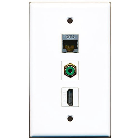 RiteAV - 1 Port HDMI and 1 Port RCA Green and 1 Port Shielded Cat6 Ethernet Wall Plate