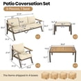 thumbnail image 2 of 6-Piece Patio Furniture Conversation Set, All-Weather Steel Outdoor Sectional Sofa Set with 2 Ottomans & Acacia Wood Coffee Table, Beige, 2 of 11