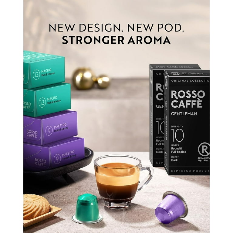 Rosso Caffe Coffee Pods Original Nespresso Machine Extra Dark Gourmet Espresso Pods 60 Ct Variety