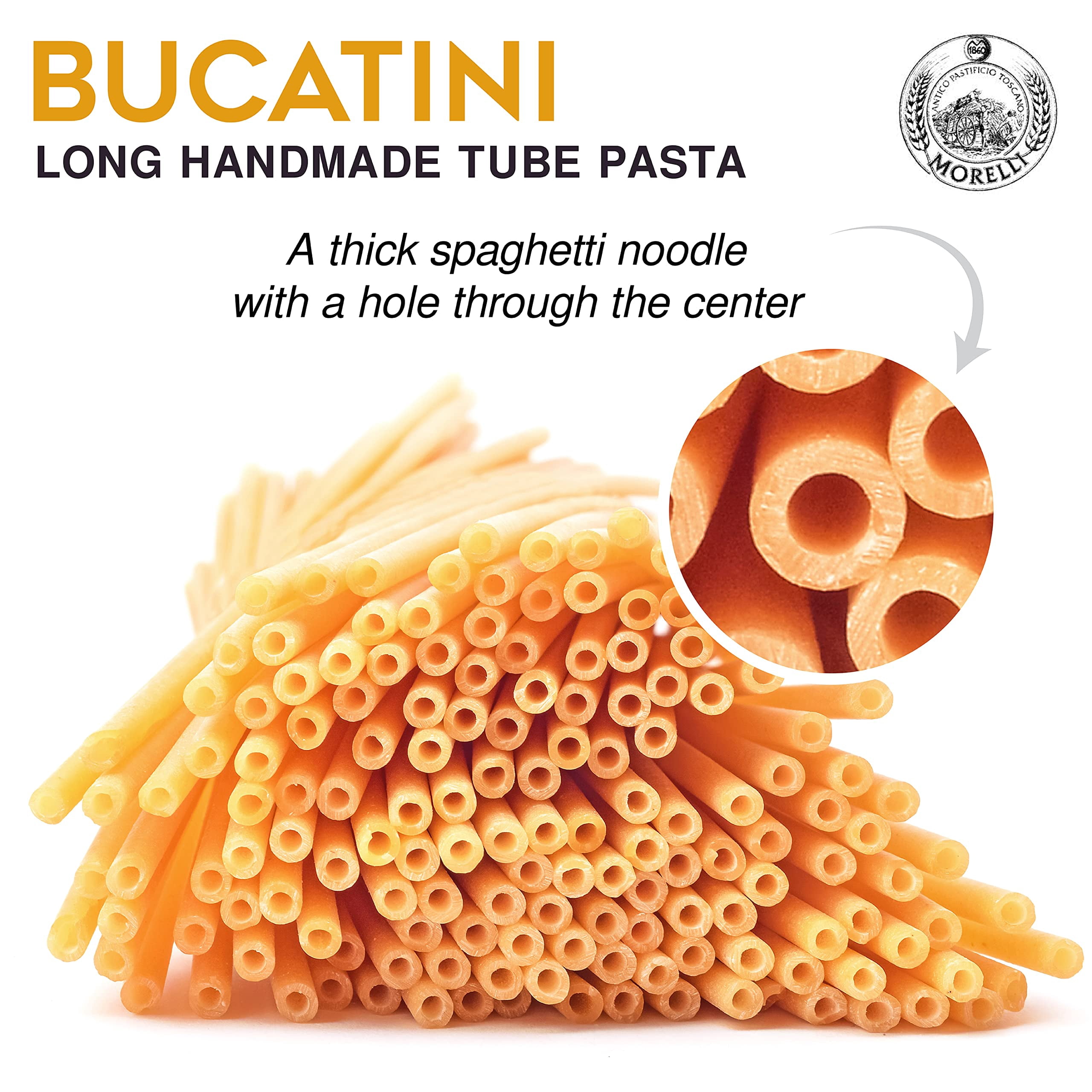 Morelli Bucatini Pasta Noodles - Premium Organic Italian Pasta from Italy - Handcrafted, Family Owned Gourmet Brand - Made with Durum Wheat Semolina 17.6 oz (500 g) - Pack of 2