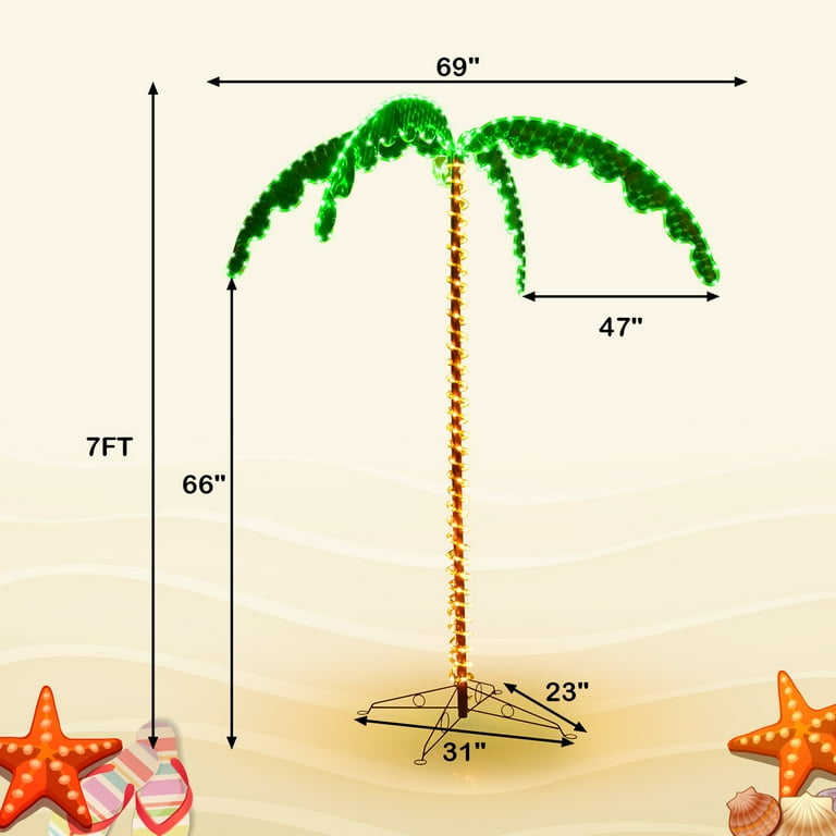 Gymax 7ft Outdoor Tropical Pre-Lit LED Palm Tree Holiday Decor