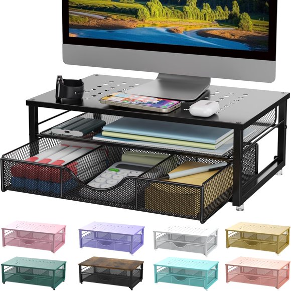 Ordenador Gianotter con soporte para monitor y cajón, color negro