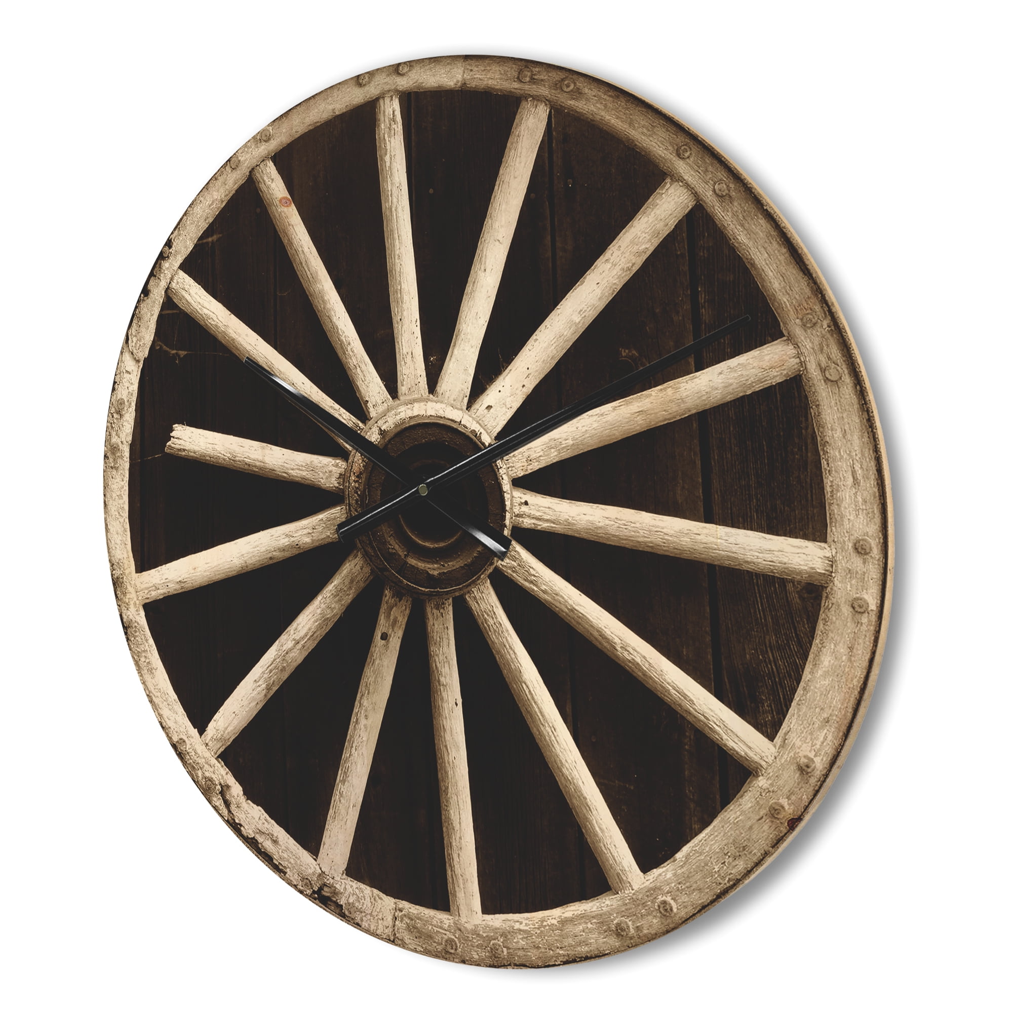 Designart 'Vintage Sepia Country Wagon Wheel Clock' Farmhouse Wood Wall Clock
