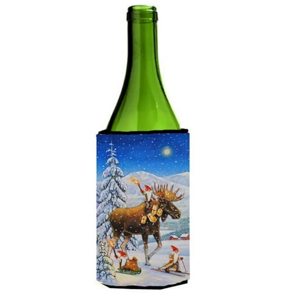 Christmas Gnome Riding Reindeer Wine Bottle Can cooler Hugger