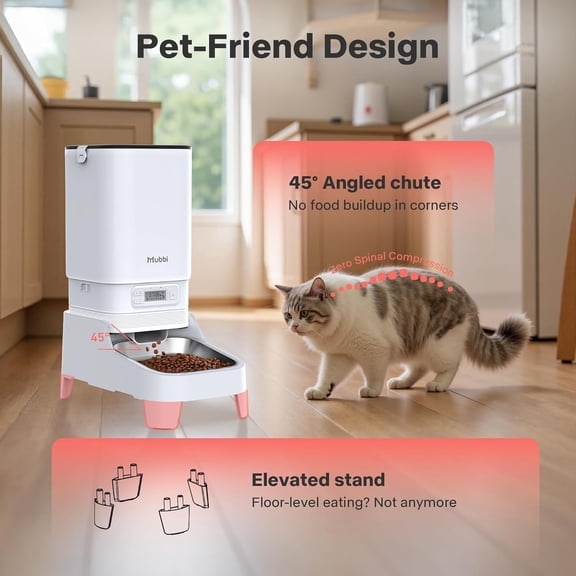 Mubbi Automatic Cat Feeder with Elevated Legs, 7L Stainless Steel Bowl, No-Jam Timer for Cats and Small Dogs