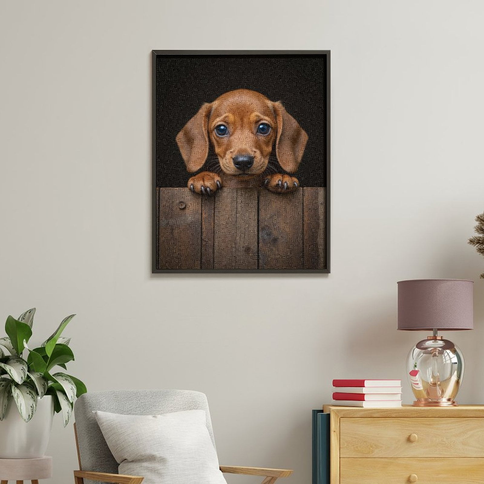 Paint by Numbers Kit for Adults, Adorable Puppy Peeking Over Fence Paint by Numbers, Easy Paint by Numbers Kit for Adults Beginner, DIY Adult Paint by Number Kits on Canvas, Home Decor