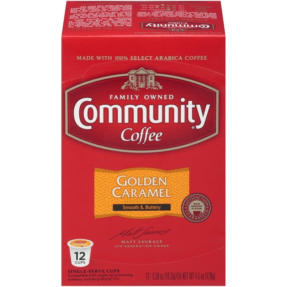 Community® Coffee Golden Caramel Coffee Single-Serve Cups 12 ct Box Compatible with Keurig 2.0 K-Cup Brewers