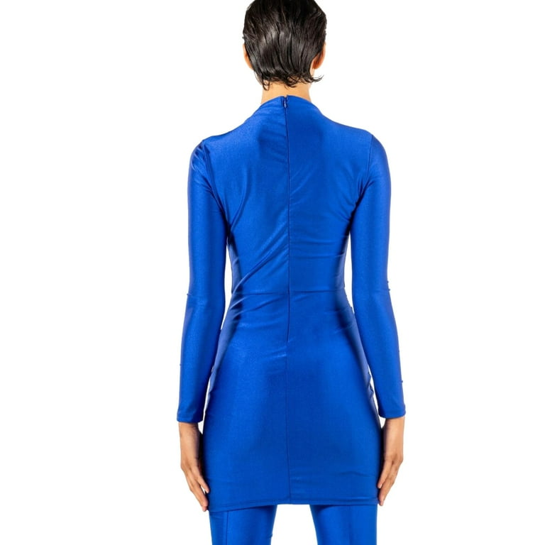 knee length dresses for ladies Tracy Studio Cobalt Blue Long Sleeve Trapezoid Neckline Bodycon Full Dress main image 1