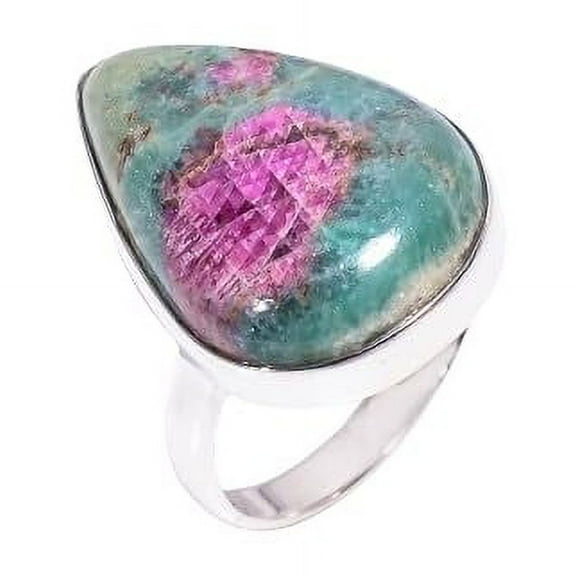 Natural Ruby Fuchsite Gemstone 925 Sterling Silver Statement Ring Jewelry Gift for Her