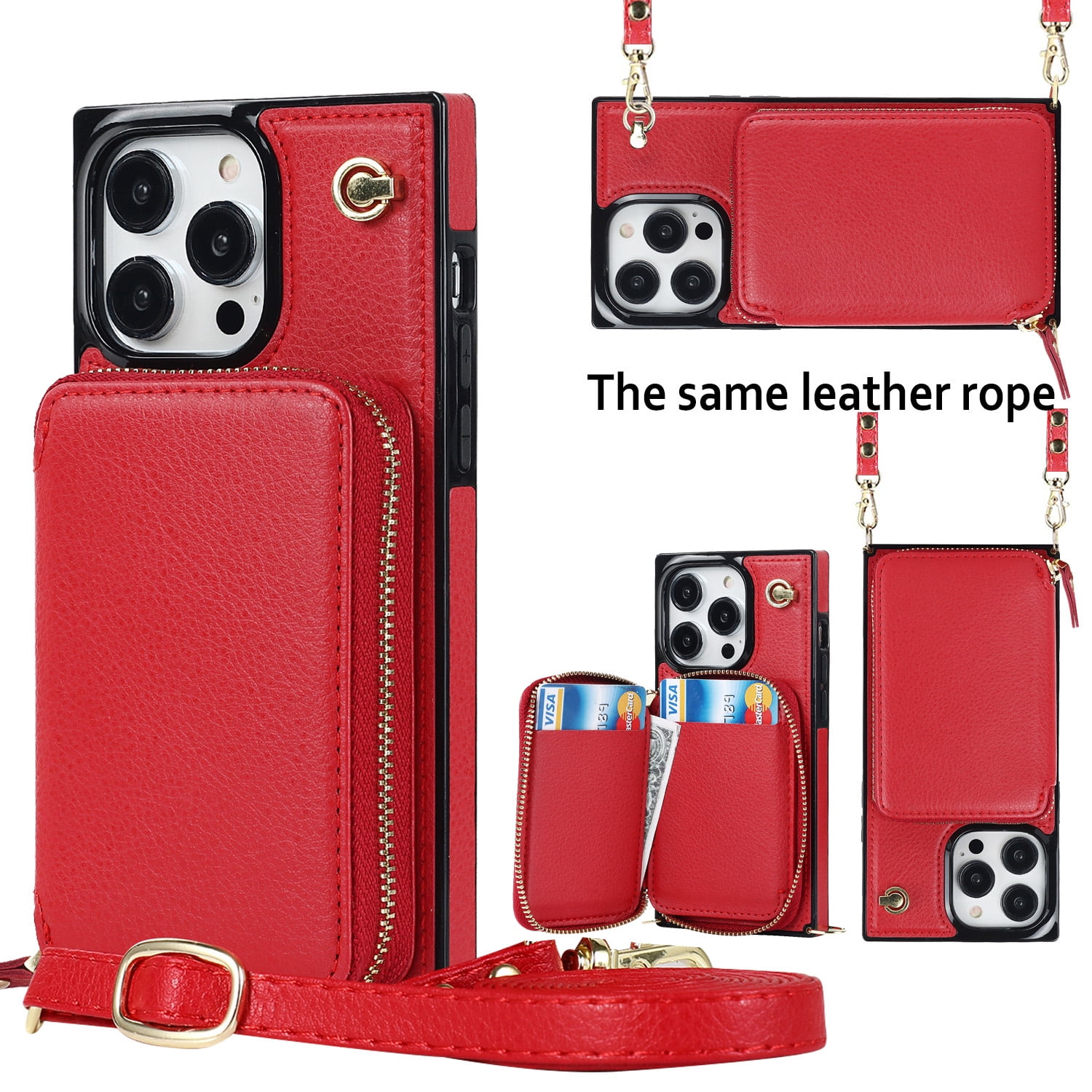 iPhone 14 Pro Crossbody Wallet Case, Zipper Pocket Phone Case Cross