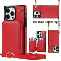 iPhone 14 Pro Crossbody Wallet Case, Zipper Pocket Phone Case Cross Body Strap with RFID Blocking Carring Bag Credit Card Premium Leather For iPhone 14 Pro - 6.1", Red