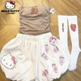 thumbnail image 2 of Sanrio Hello Kitty tirantes dibujos animados Anime japonés Kawaii estampado de moda Y2K dulce chica chaleco sin mangas pantalones cortos traje adelgazante, 2 of 4