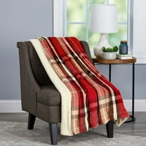 Somerset Home Poly Fleece Sherpa Sofa Throw Blanket for Adult (Red/Tan Plaid)