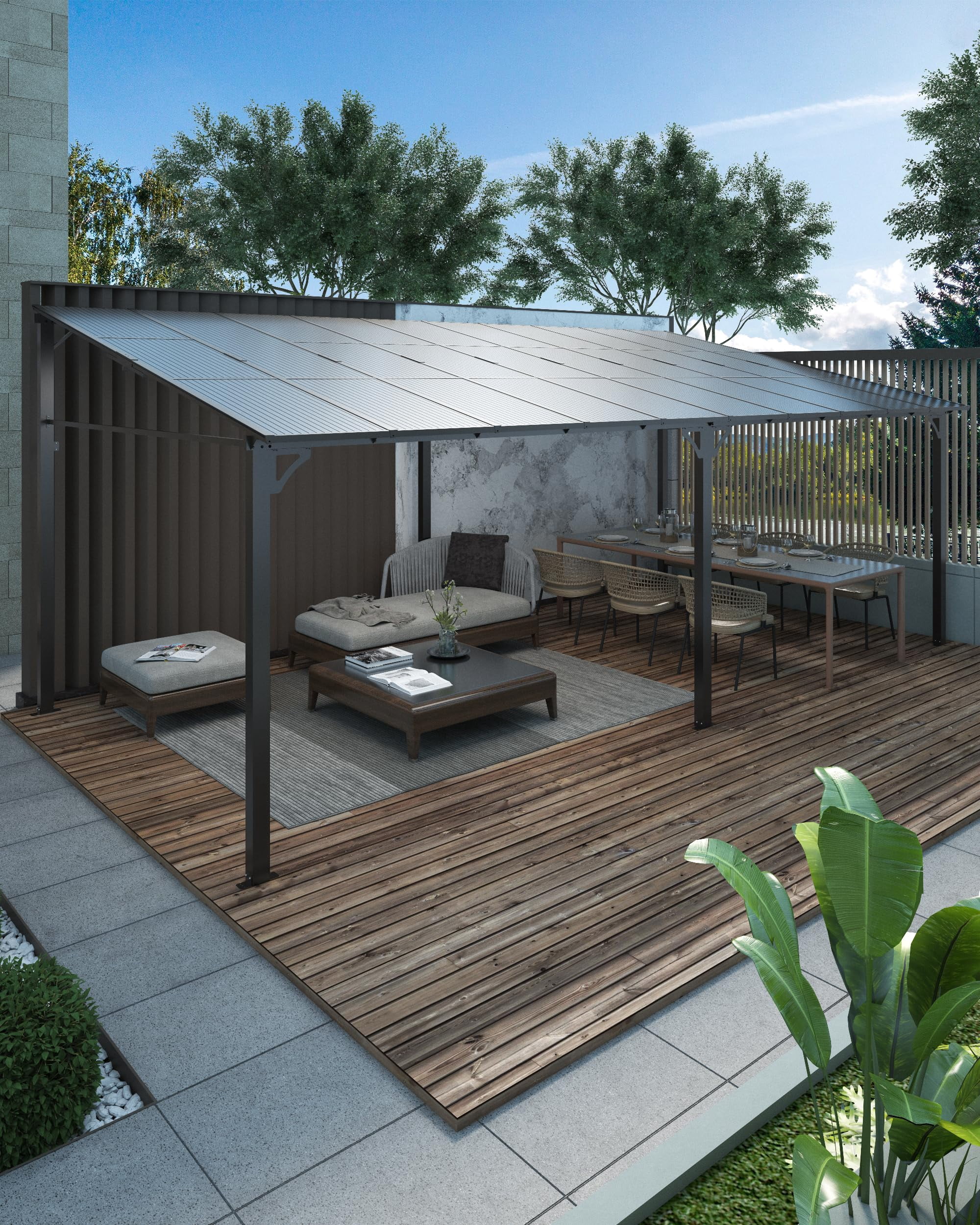 12’ x 20’ Gazebo, Wall Mounted Gazebos Pergola, Aluminum Frame, Outdoor Patio Lean to Gazebo Awnings for Deck, Porch, Backyard and More