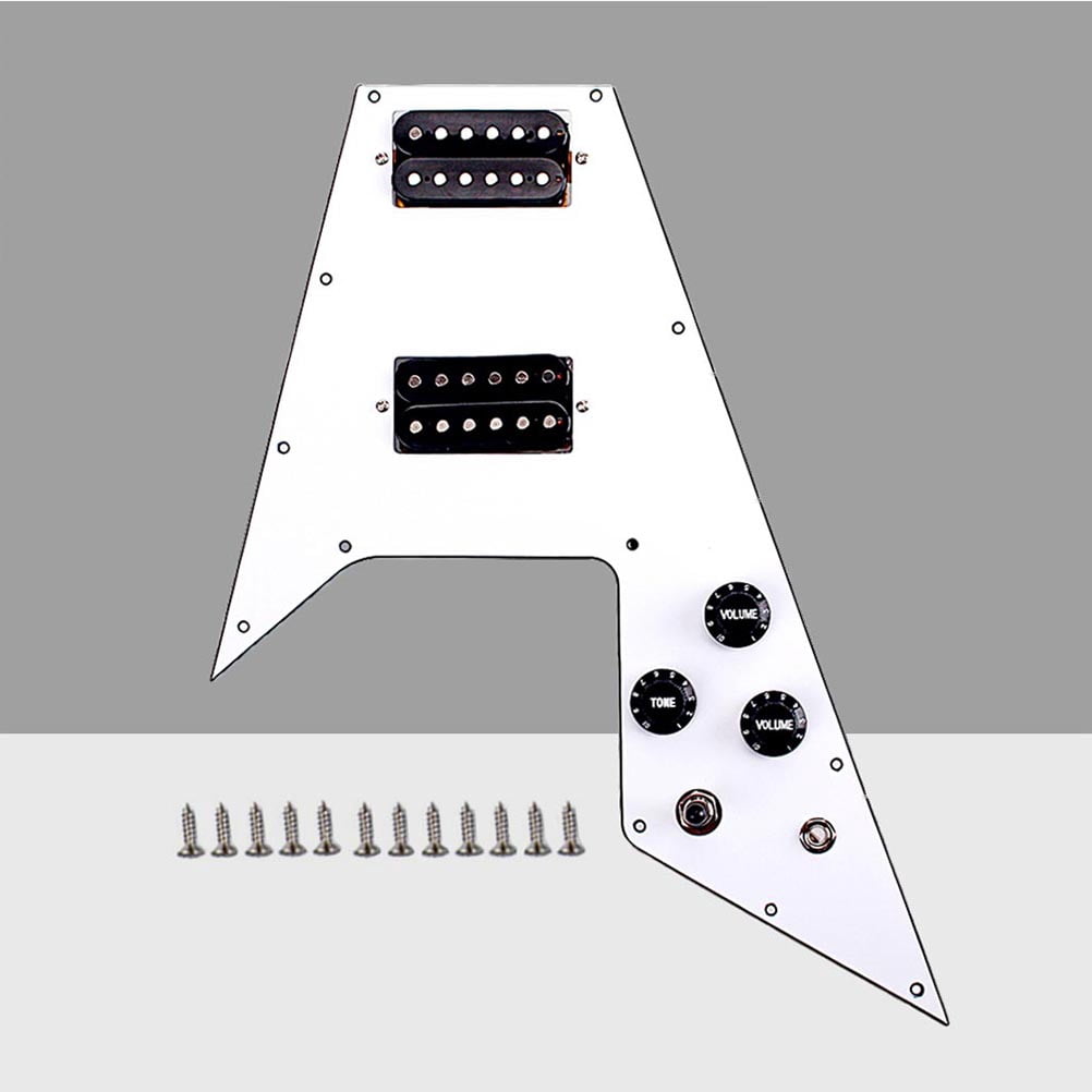 IBASETOY 1Set White Guitar Pickguard Scratch Plate with Prewired Humbucker Pickups and Black Knobs for Electric Guitar