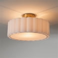 thumbnail image 3 of Scalloped Flush Mount Lamp in Weathered Brass with White Linen Shade, 3 of 6