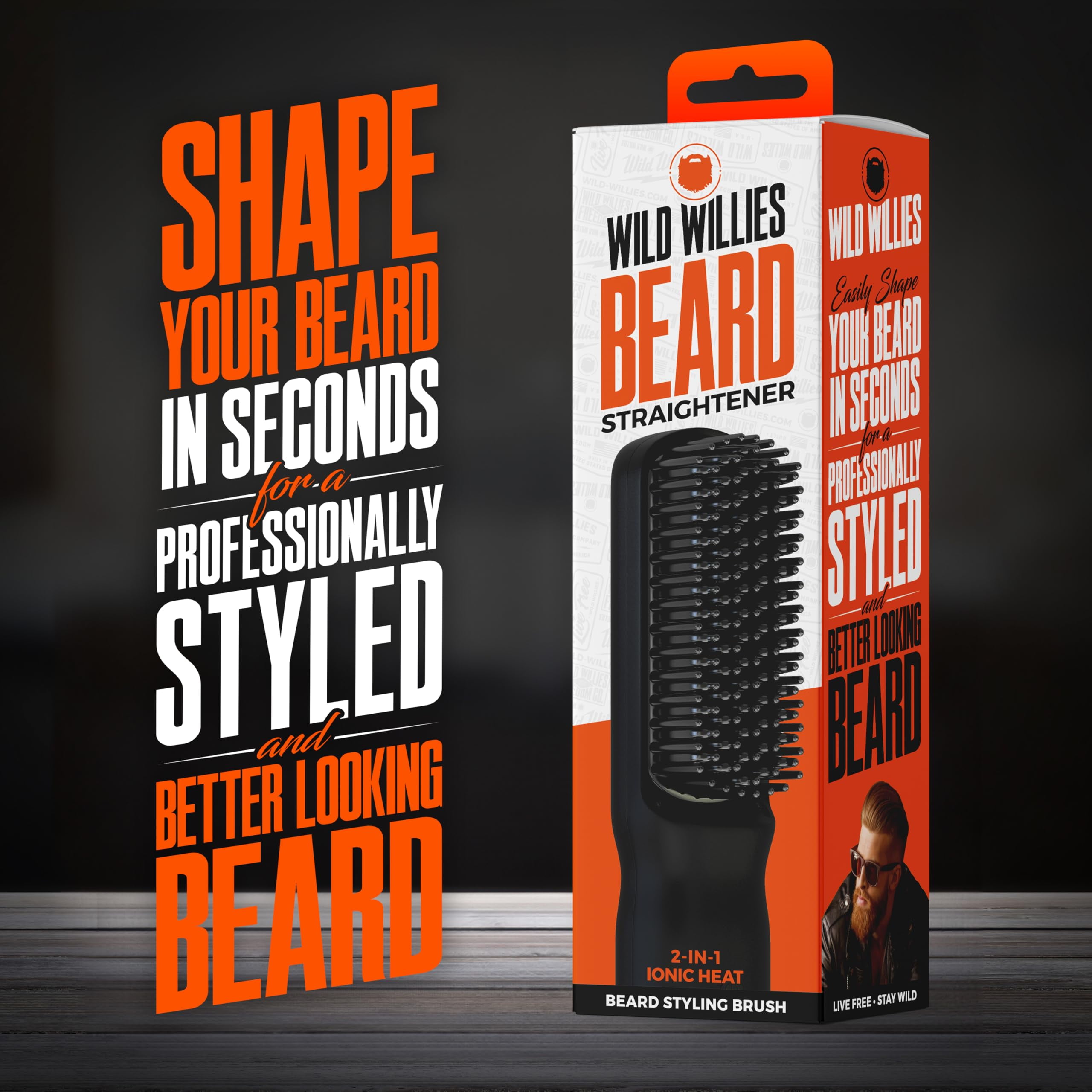 Wild Willie's Beard Straightener, 2-in-1 Beard Ionic Styling Brush
