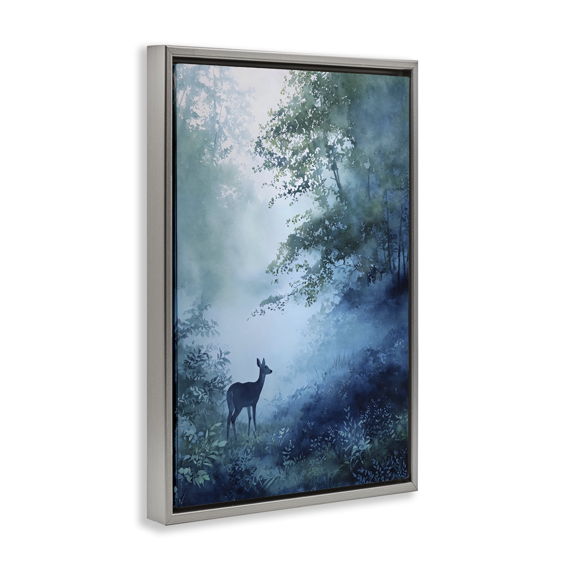 Stupell Industries Blue Dawn Deer in Mist Gray Framed Floater Canvas Wall Art, design by Franklyn Gregory